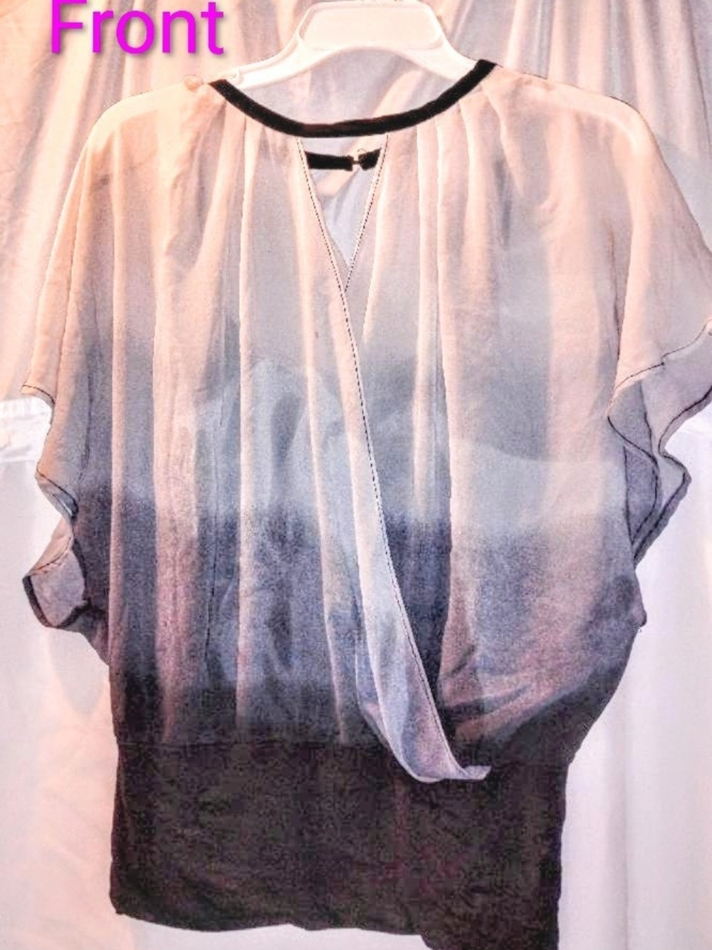 Ombre Flutter-Sleeve Blouse in Black and Cream